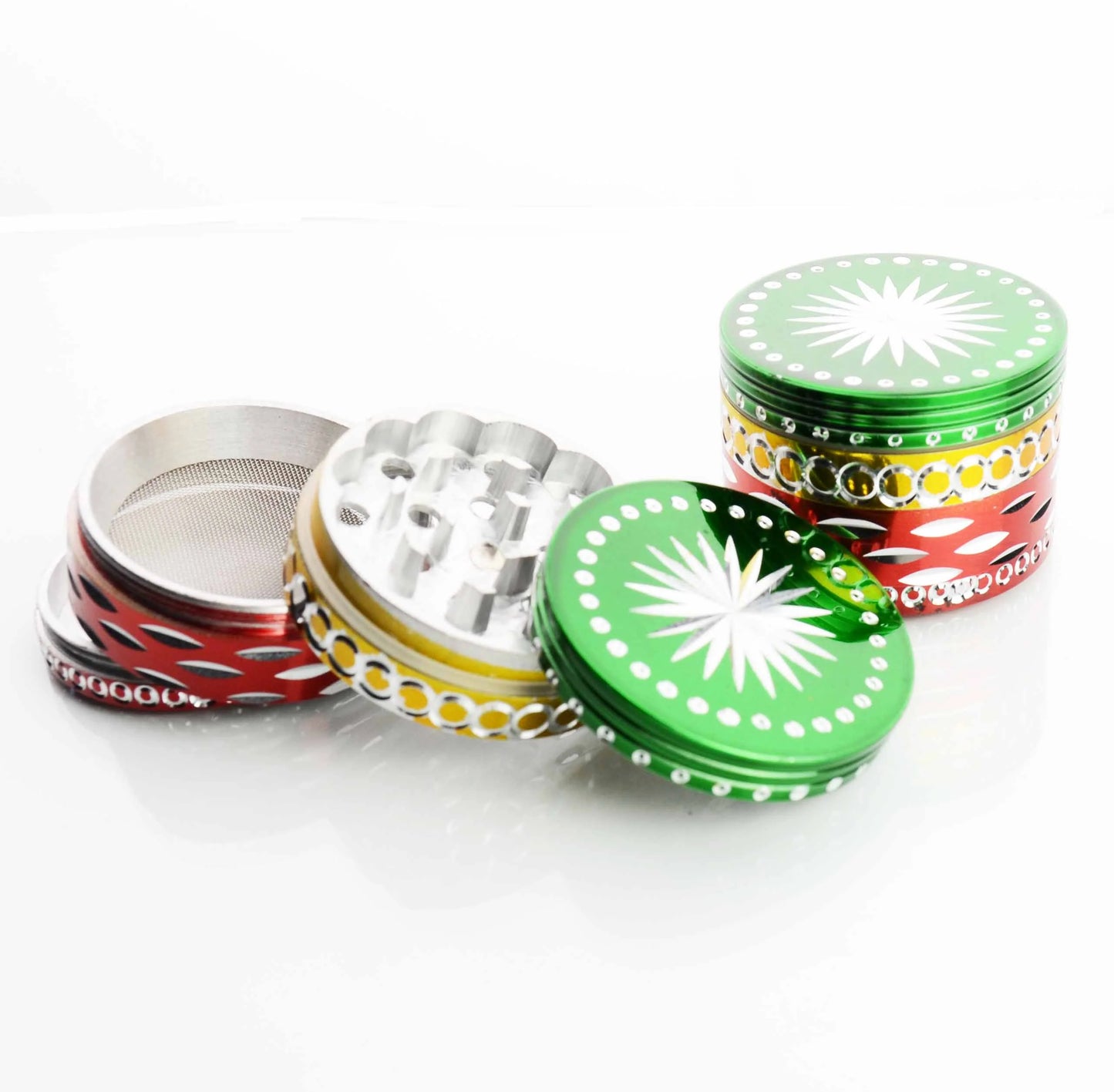 42MM Metal Rasta Colored Grinder Diamond Cut
