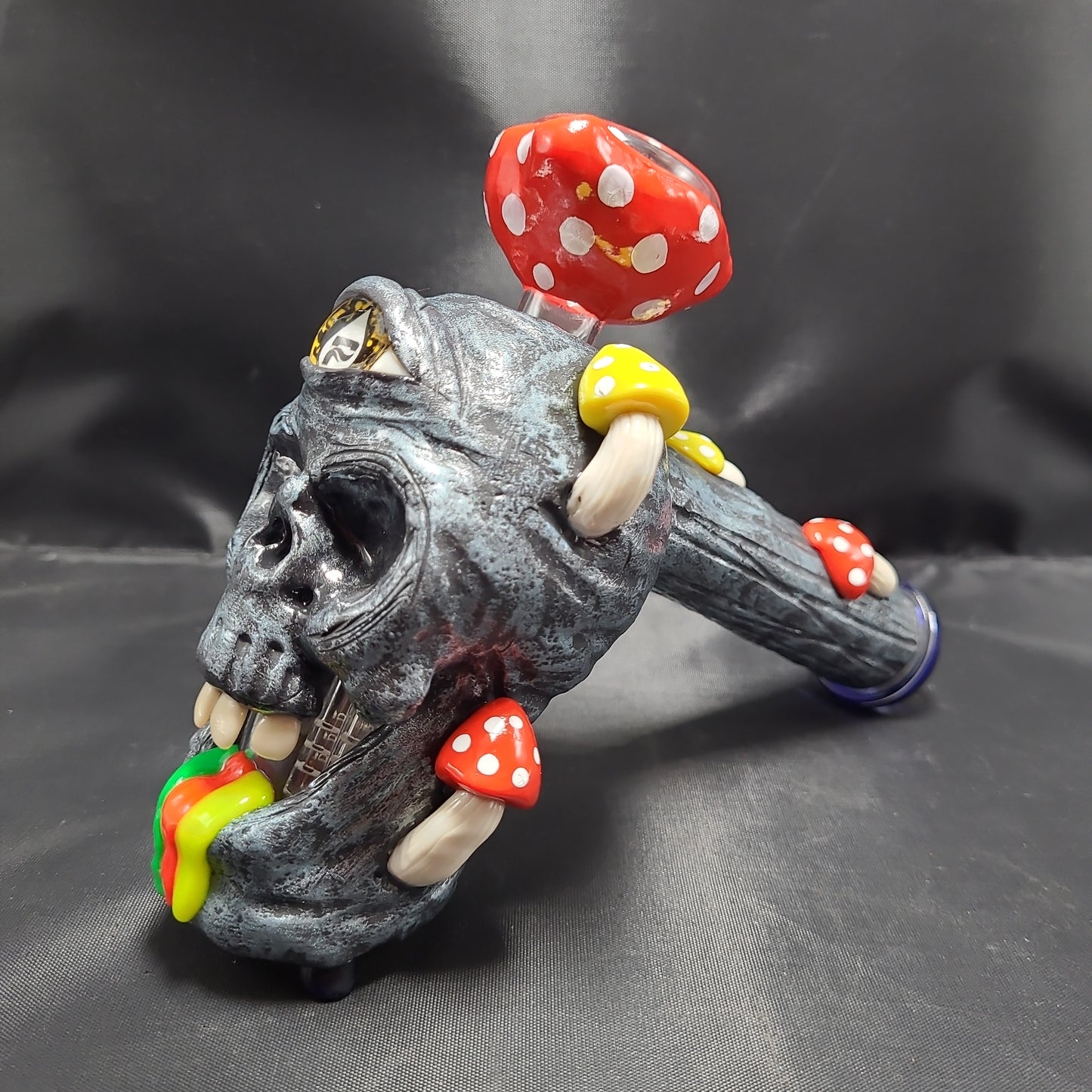 8" Pulsar Rasta Puking Skull Hammer Bubbler Pipe