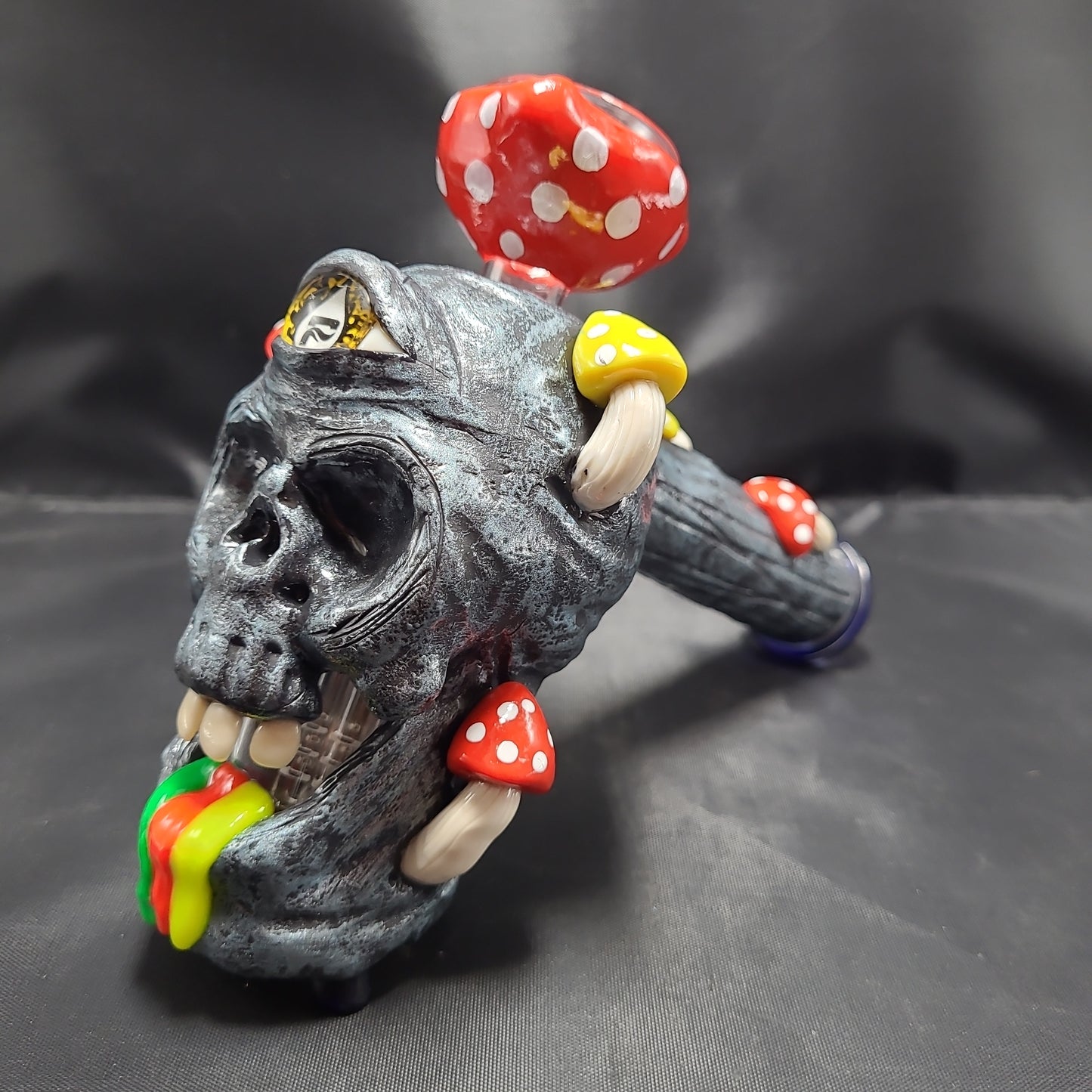 8" Pulsar Rasta Puking Skull Hammer Bubbler Pipe