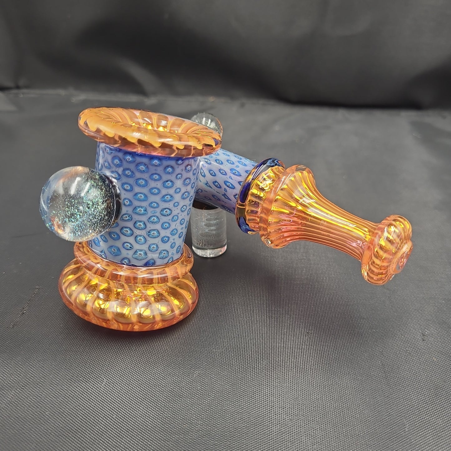 7" Fancy Gold Peacock Side Arm Dichro Ball Hammer Bubbler