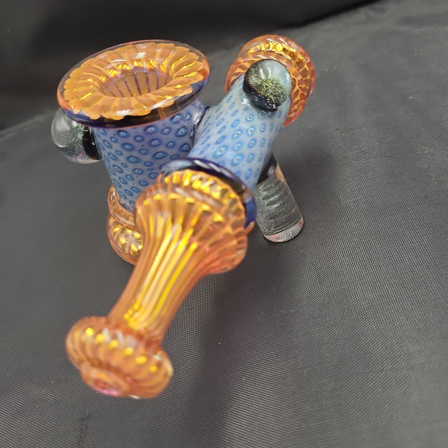 7" Fancy Gold Peacock Side Arm Dichro Ball Hammer Bubbler