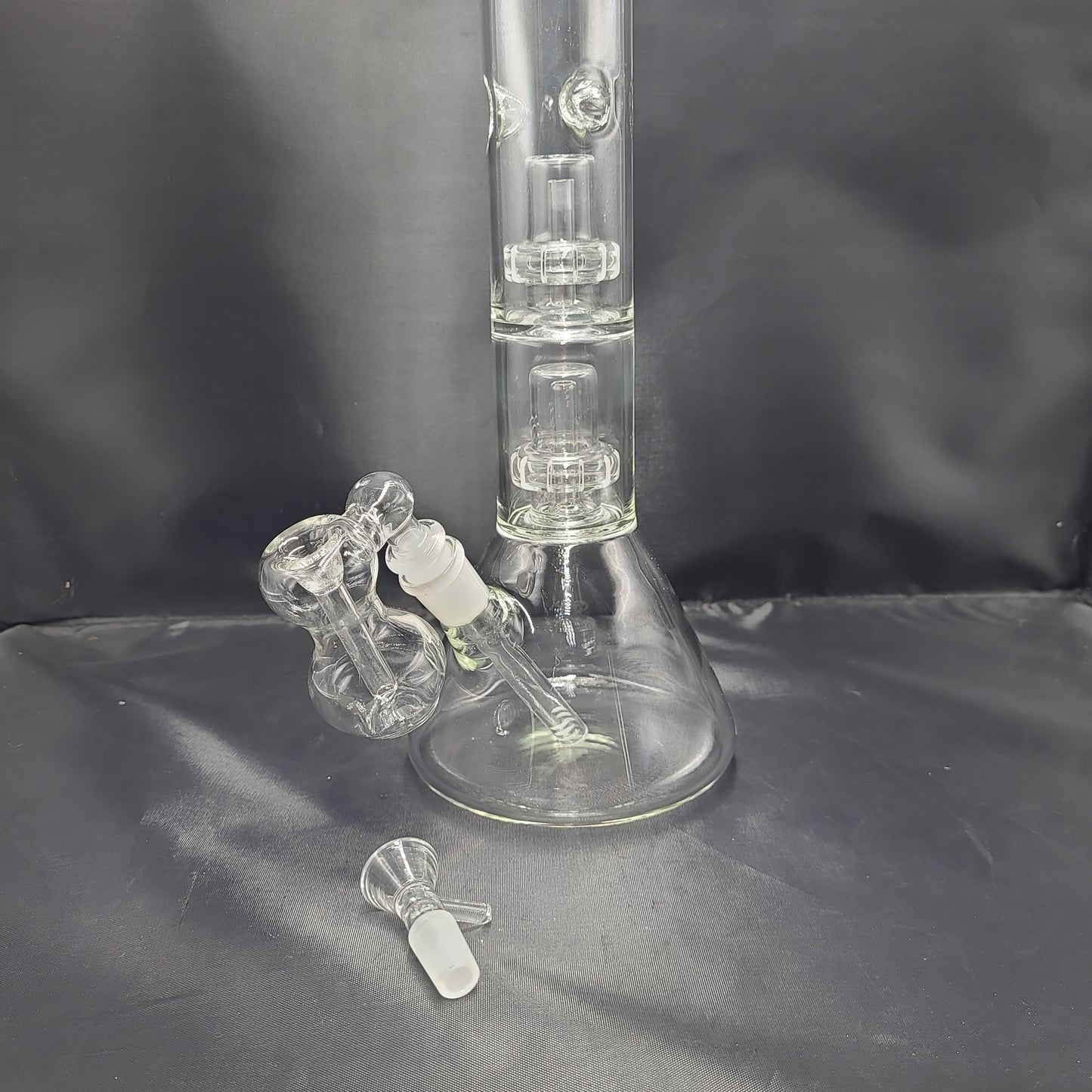 16" Clear Double Perc Chamber Beaker w/ Bubbler Ash Cather waterpipe set