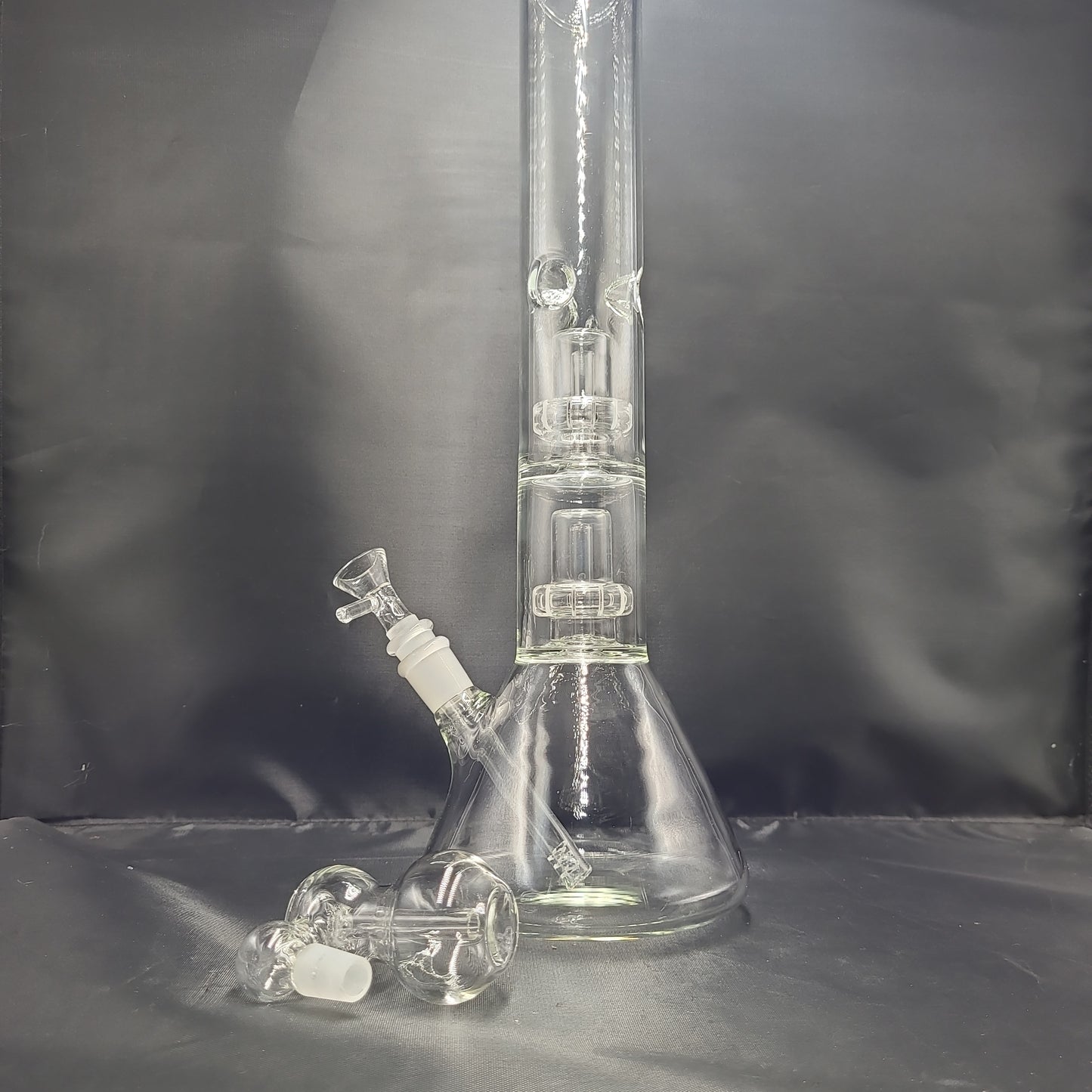 16" Clear Double Perc Chamber Beaker w/ Bubbler Ash Cather waterpipe set