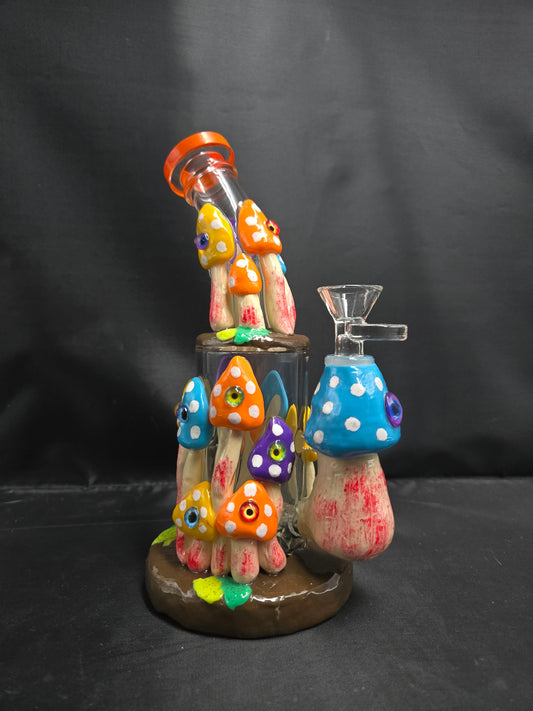 9.5" 3D Shroom Land Glow in Dark waterpipe