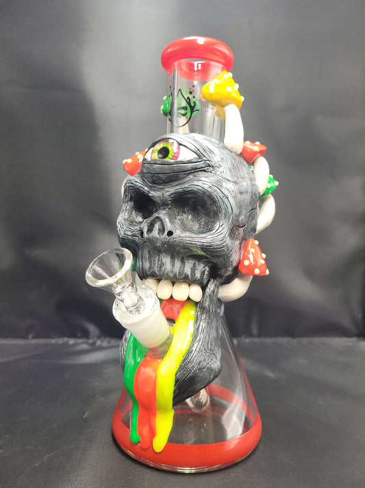 Pulsar Rainbow Puking Skull Beaker Water Pipe | 10.25" | 14mm F