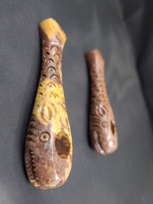 4.5" Stone Carved Sea Animal Hand Pipe