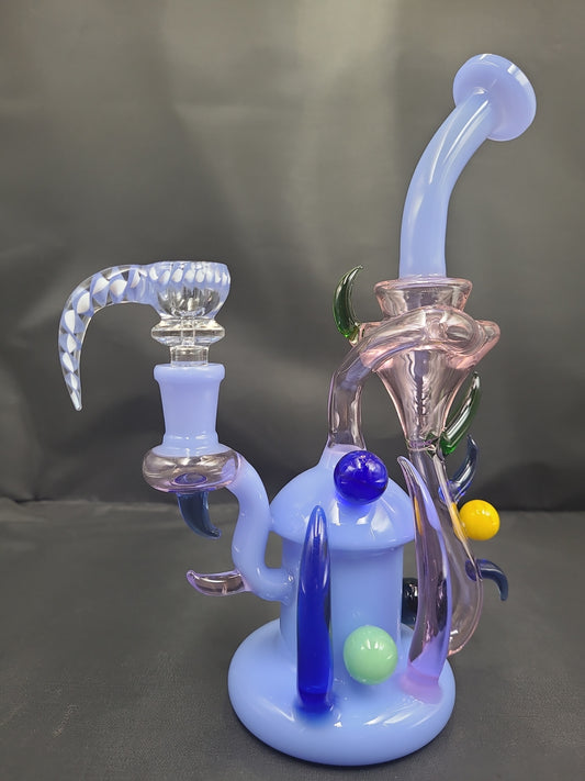 9" Milky Horn Art Recycler bong rig w/ Matching Horn Slide