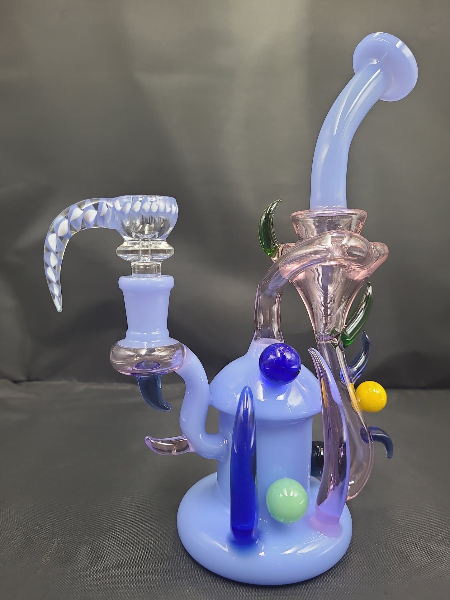 9" Milky Horn Art Recycler bong rig w/ Matching Horn Slide
