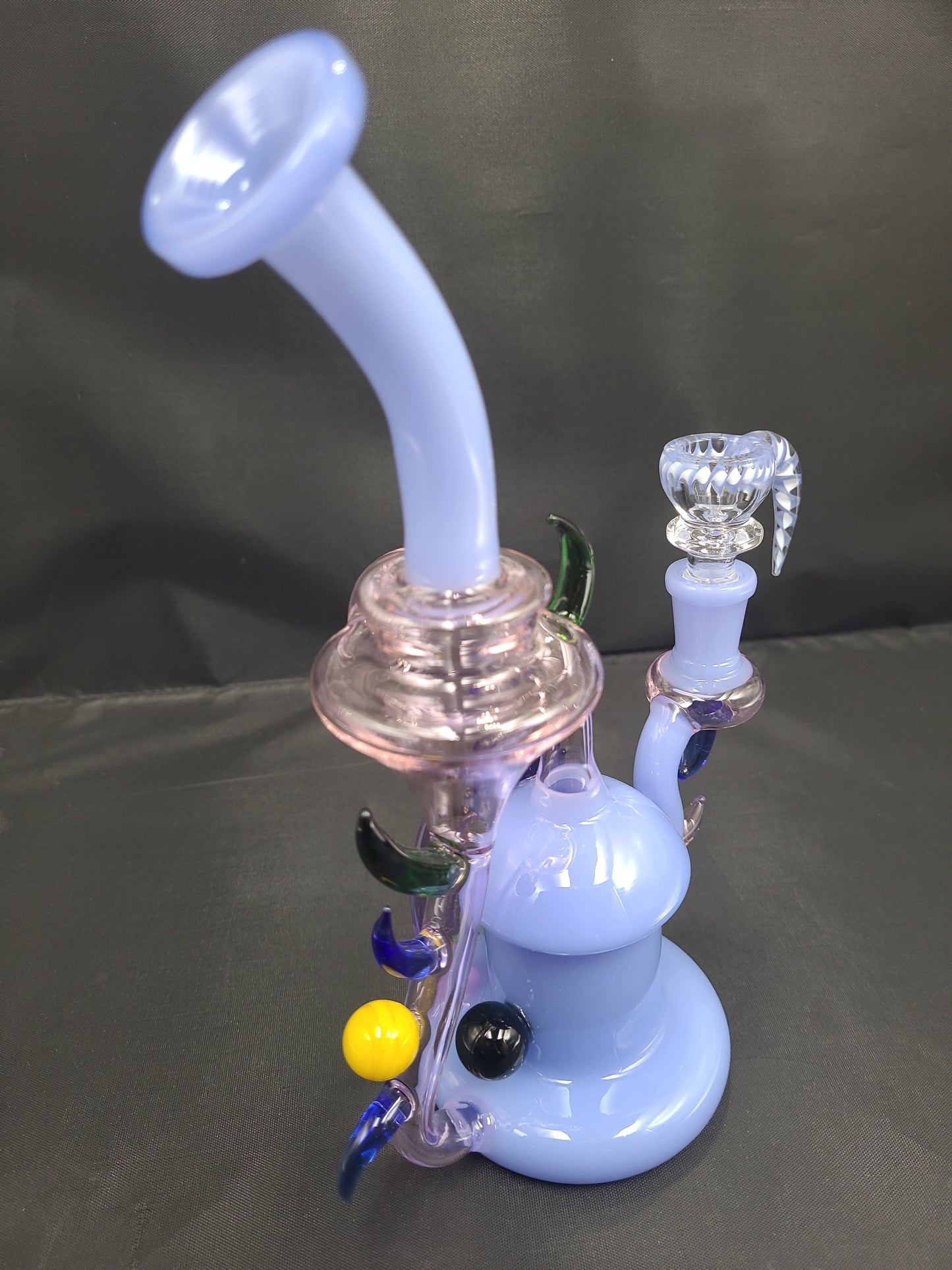 9" Milky Horn Art Recycler bong rig w/ Matching Horn Slide