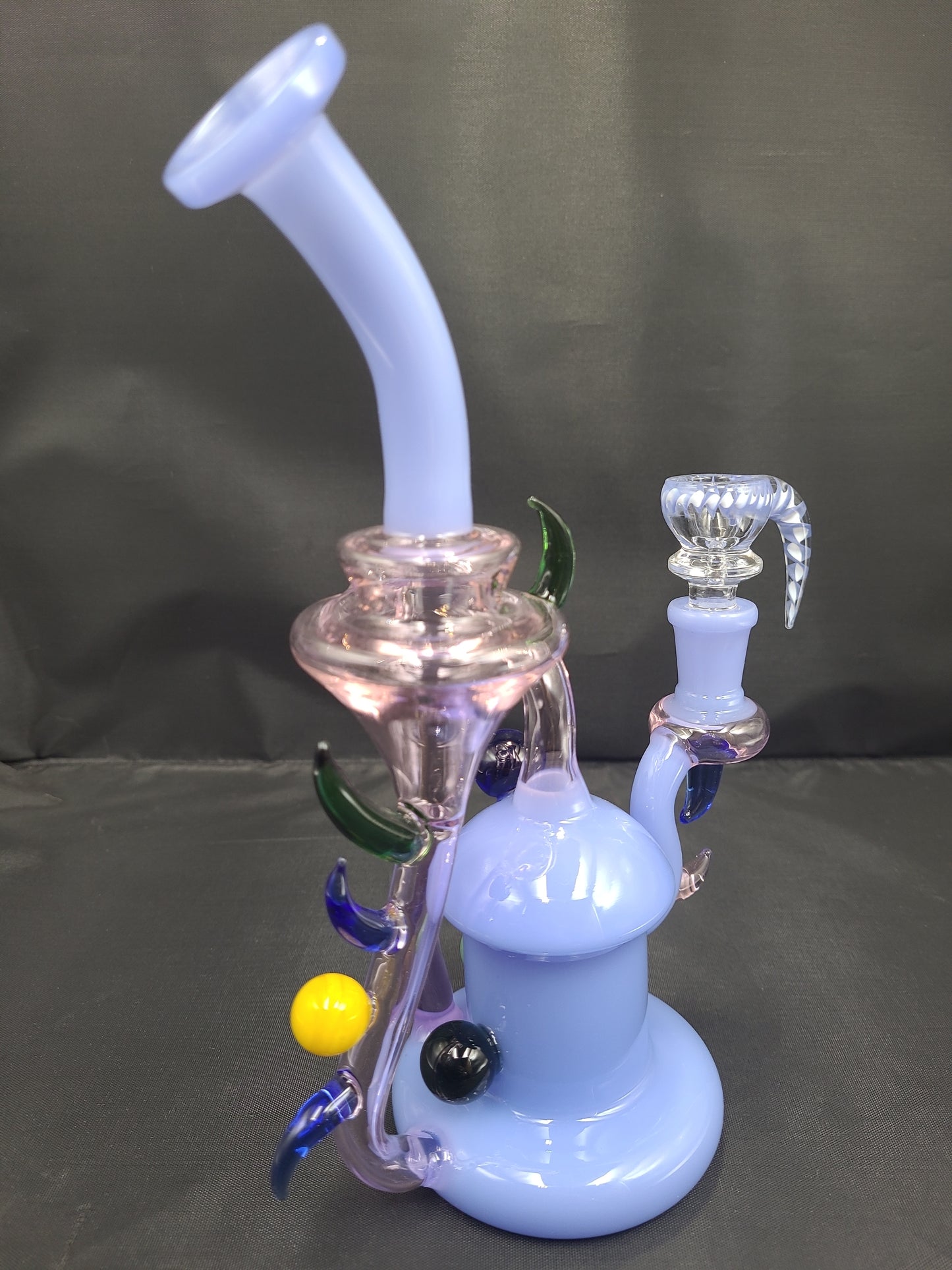 9" Milky Horn Art Recycler bong rig w/ Matching Horn Slide