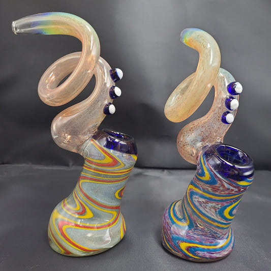 9" Twisty Wig Wag Fumed Color Bubbler