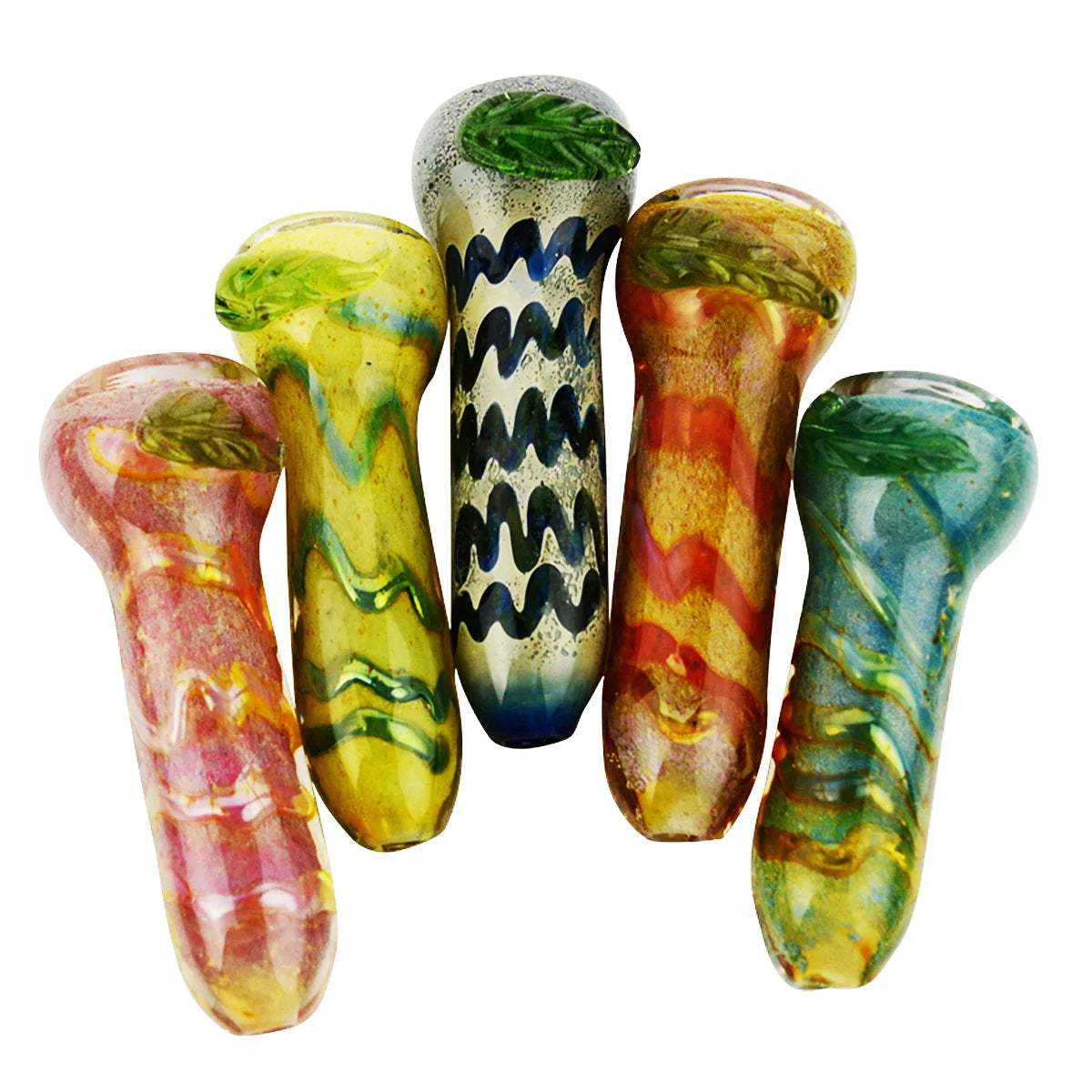 3" Chillum Leaf Marble Design Glass Fumed One Hitter