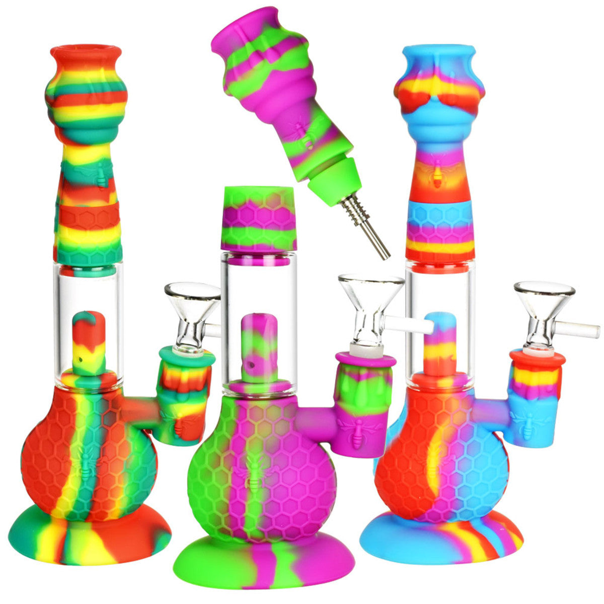 Honey Bee 2 in 1 Bong/Dab Straw | 9" | 14mm F | Colors Vary