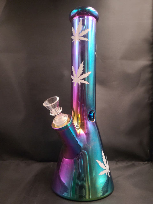 14" Iridescent Shiny Finish Beaker Water Pipe 14"