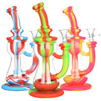 Silicone/Glass Recycler Water Pipe | 9.5" | 14mm F |